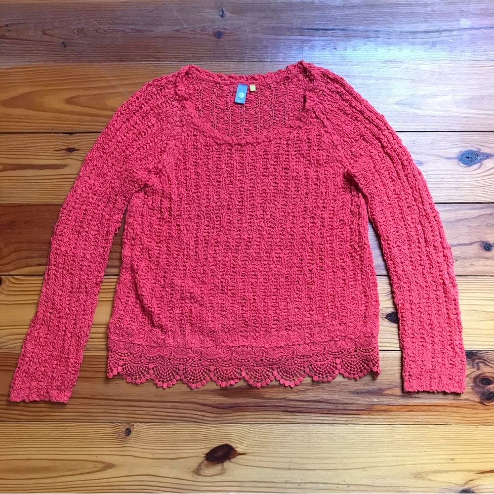 Knitted & Knotted Orange Pink Cotton Knit Sweater, EUC, S
